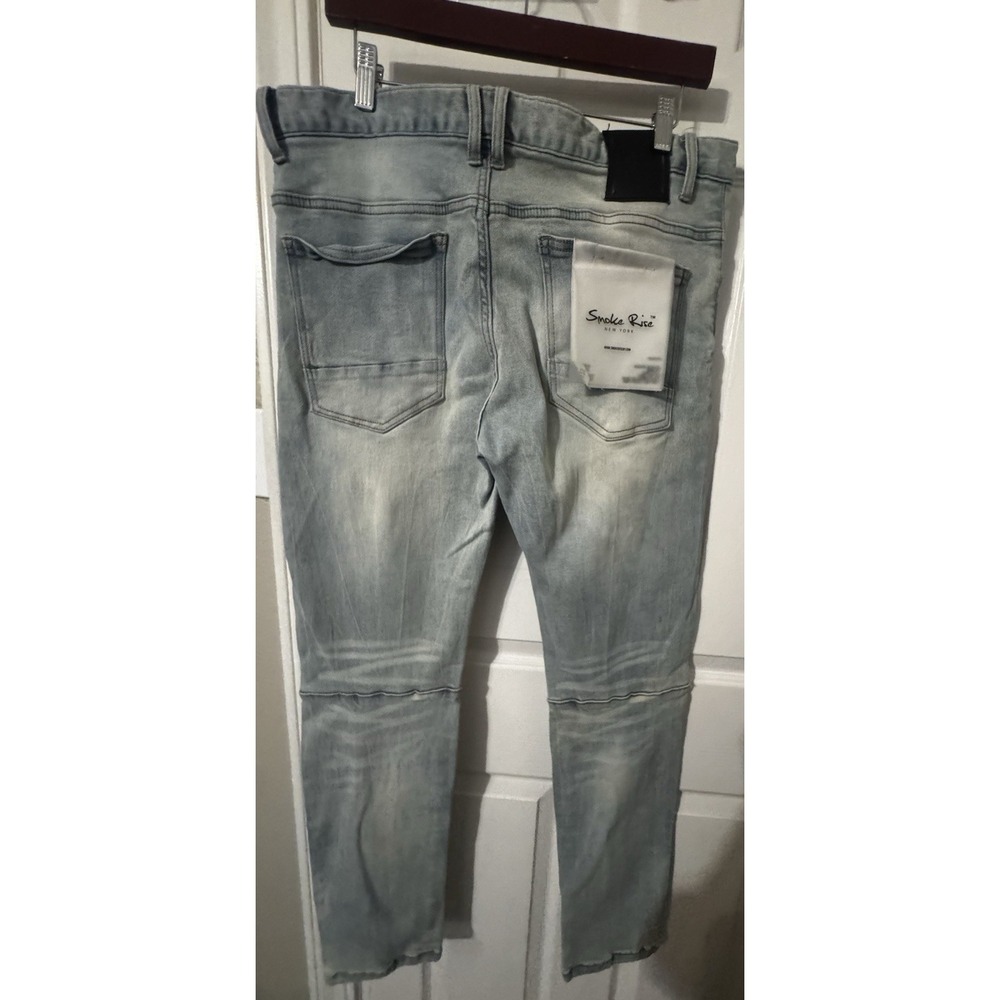 Smoke Rise Distressed Jeans Light Wash Slim Fit Y2K Grunge Streetwear 36x32 - Picture 2 of 8